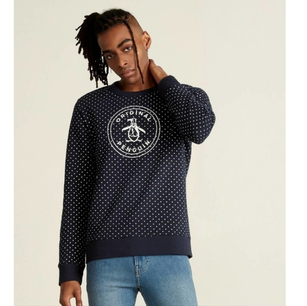 Original Penguin Star Print Crew Neck Sweatshirt Dark Sapphire. Size Large
